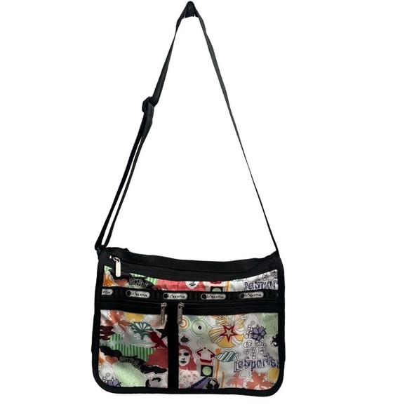 LeSportsac Unique Print Messenger Crossbody bag with small pouch New! - Picture 2 of 8